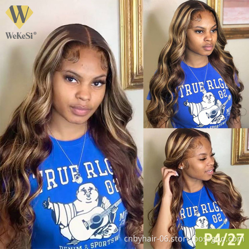 Highlight piano 4/27 Straight 30 inch lace closure wig Ombre 13X4X1 virgin transparent HD lace front human hair wigs